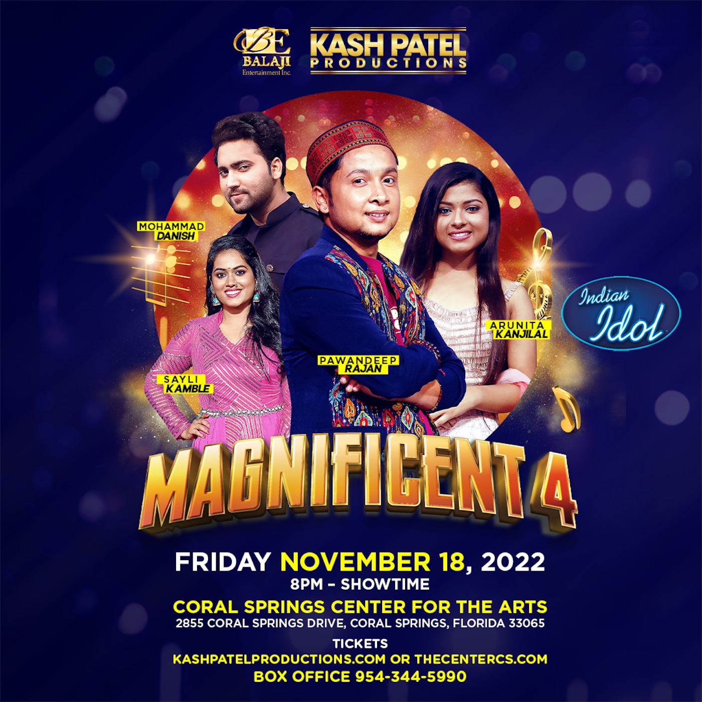 Kash Patel Productions Magnificent 4 Indian Idol Bollywood Live Tour Fort Lauderdale FL November 18th 2022 11